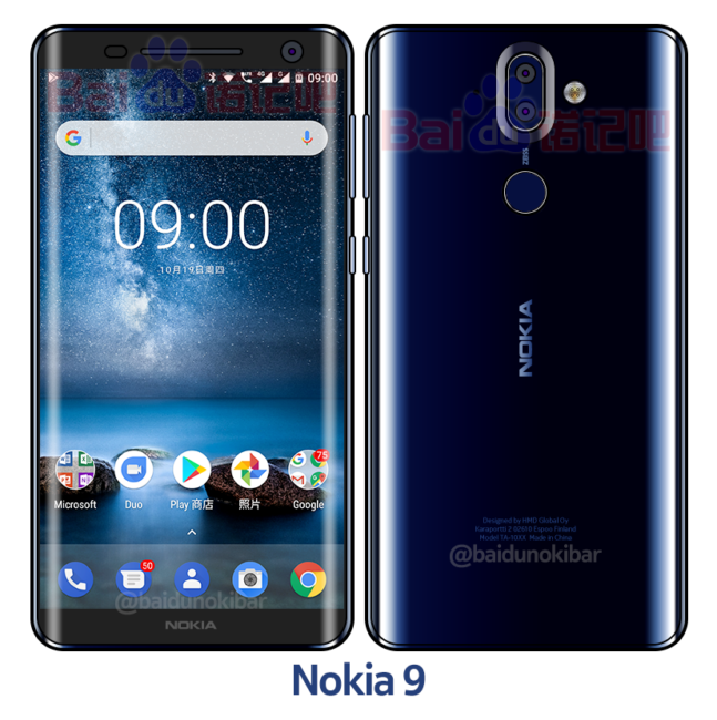 Imagen del Nokia 9 por delante y por detrás