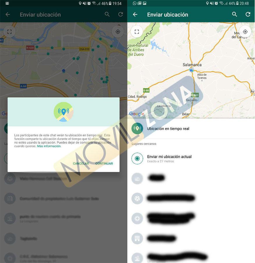 Función compartir ubicación en tiempo real de WhatsApp