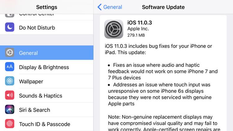 Actualización OTA con iOS 11.0.3