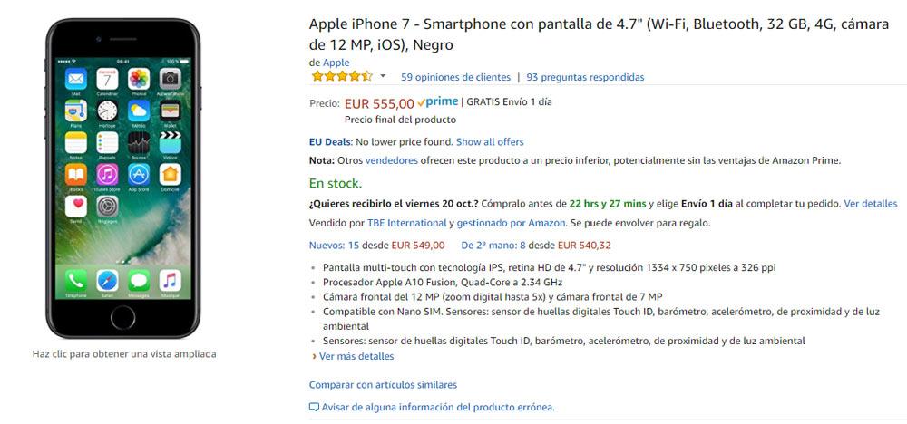 Oferta del iPhone 7 en Amazon