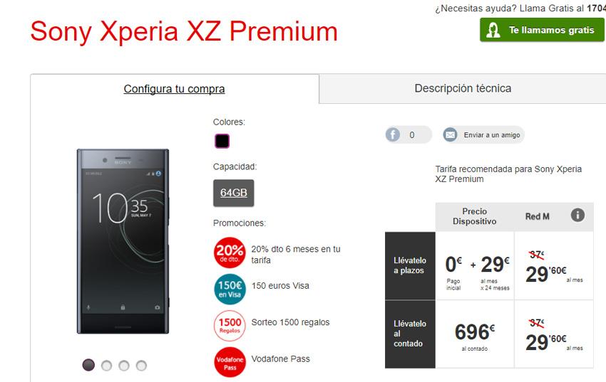 Proceso de compra del Xperia XZ Premium a través de Vodafone