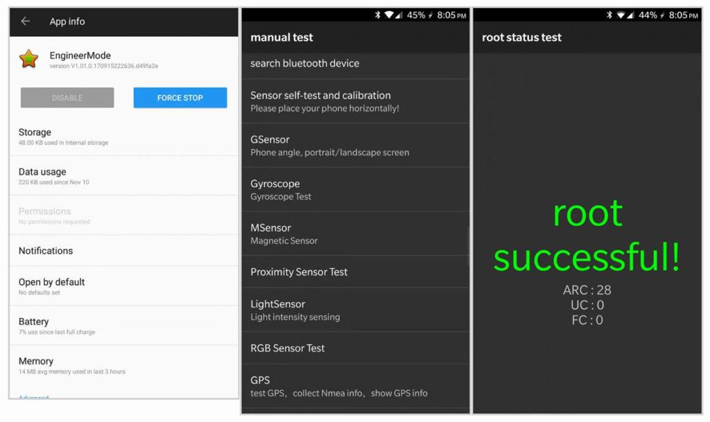captura de la app EngineerMode para lograr root en smartphone OnePlus