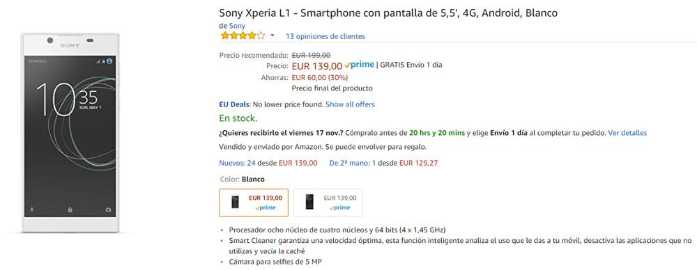 Precio del Sony Xperia L1 en Amazon