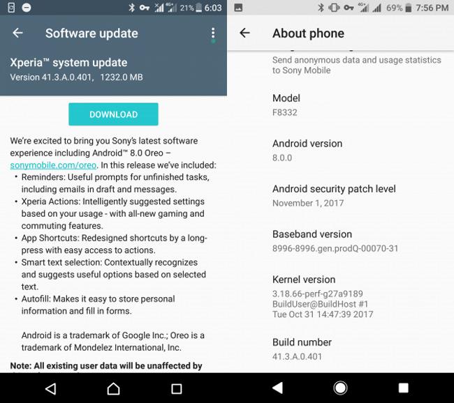Actualización con Android 8.0 Oreo para el Xperia XZ