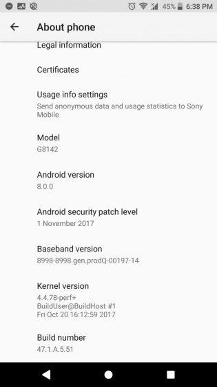 Actualización para el Sony Xperia XZ Premium con parche de seguridad de noviembre