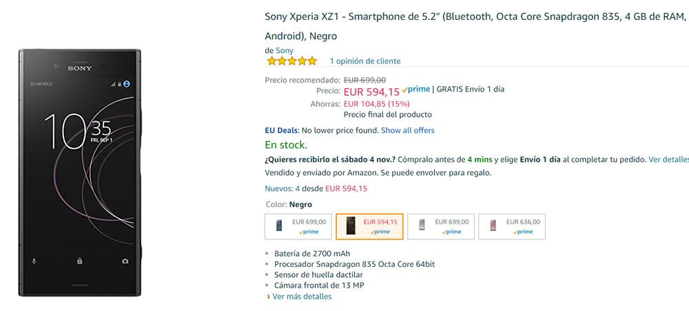 Precio del Sony Xperia XZ1 en Amazon
