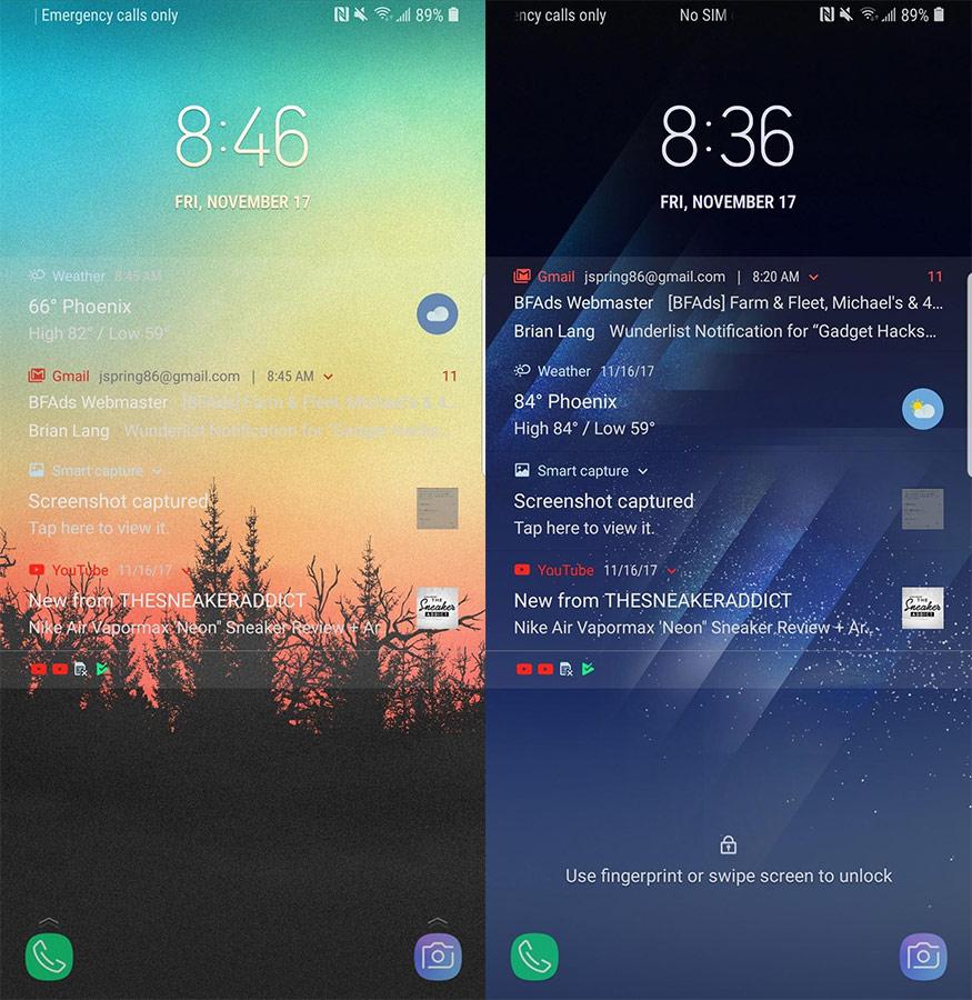 Notificaciones transparentes en la pantalla de bloqueo de un Galaxy S8 con Android Oreo