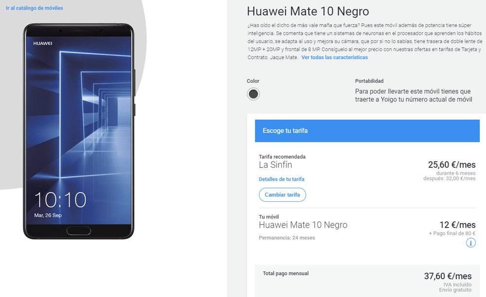 Cómo comprar el Huawei Mate 10 con descuento en Yoigo