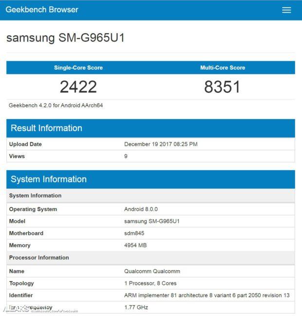 Benchmark del Samsung Galaxy S9