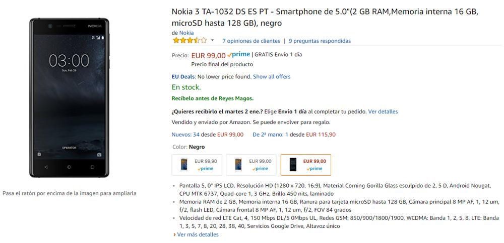 Compra del Nokia 3 en Amazon