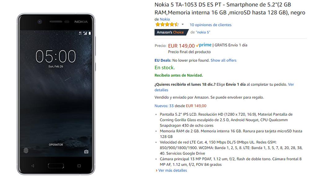 Precio del Nokia 5 en Amazon