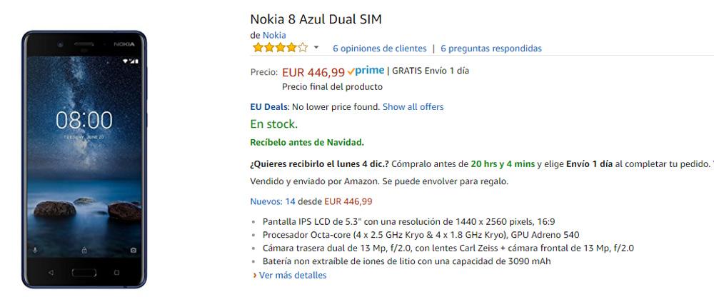 Opción de compra del Nokia 8 con descuentos en Amazon