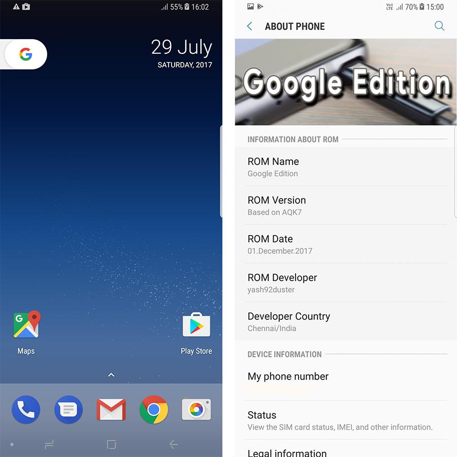 Versión de Android en la que se basa el Samsung Galaxy S8 ROM Google Edition