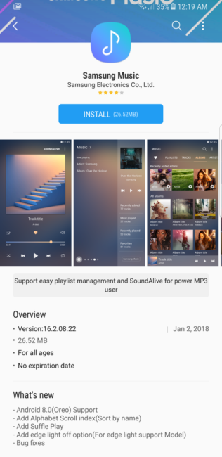 Reproductor Samsung Music
