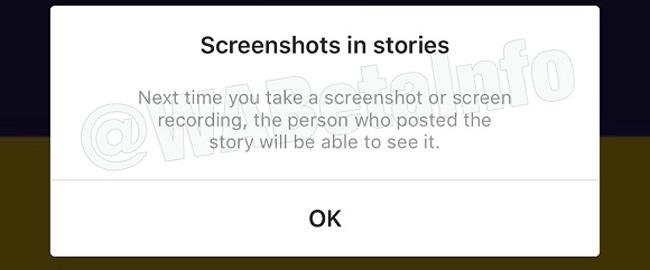 Notificación para advertir de la captura de pantalla a una Storie de Instagram