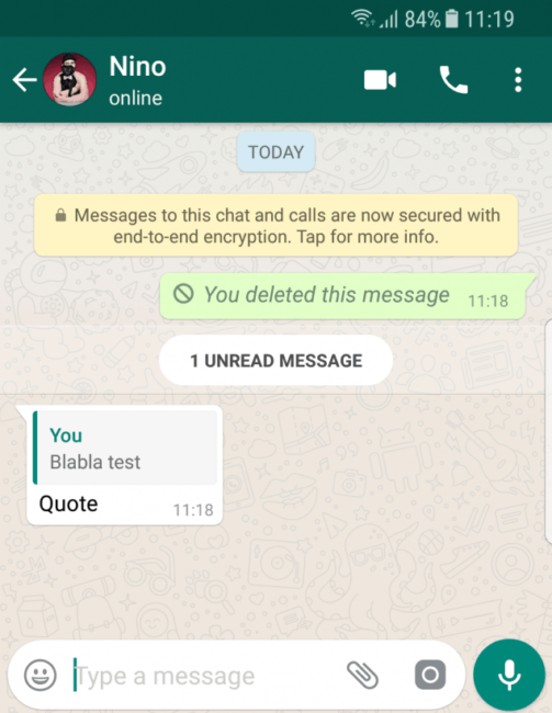 WhatsApp mensaje citado