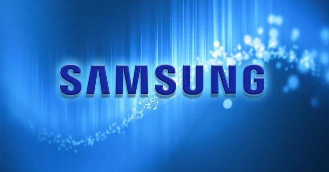 Logo de Samsung sobre fondo azul