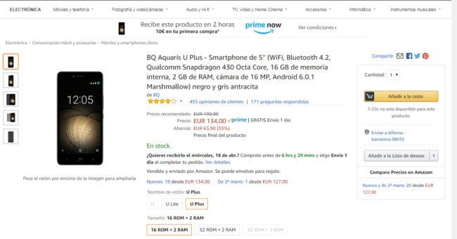 BQ Aquaris U Plus en Amazon