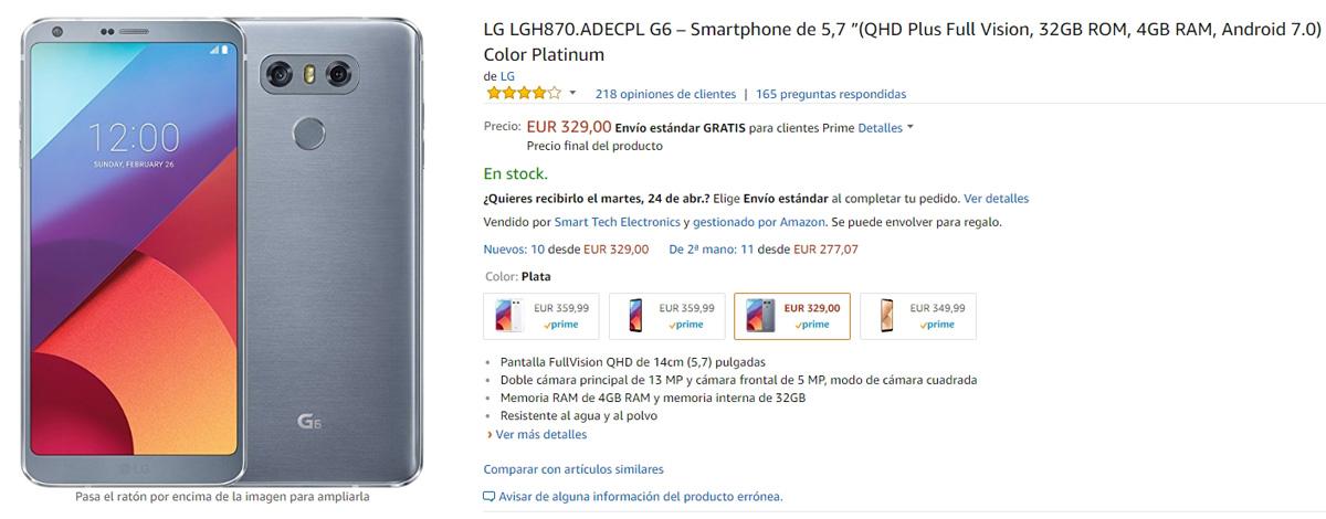 Precio del LG G6 con la última oferta de Amazon