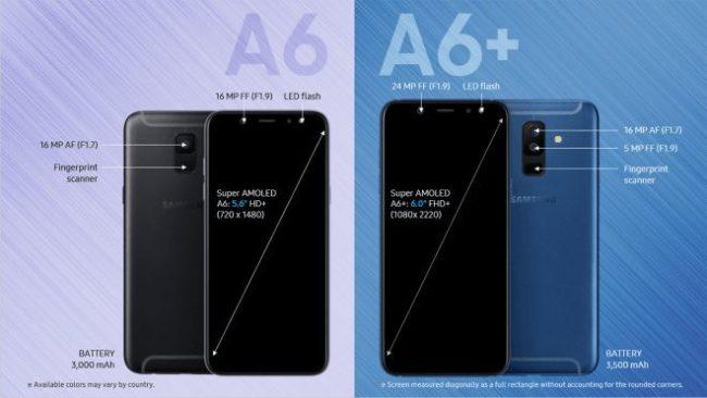 precios de los Samsung Galaxy A6 y A6 Plus