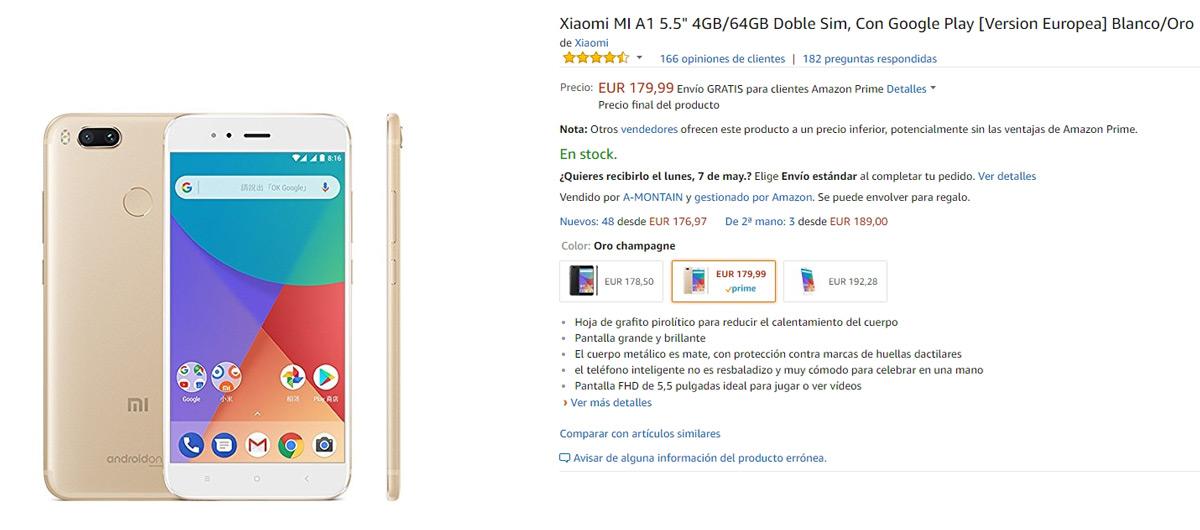 Precio del Xiaomi Mi A1 con descuento en Amazon