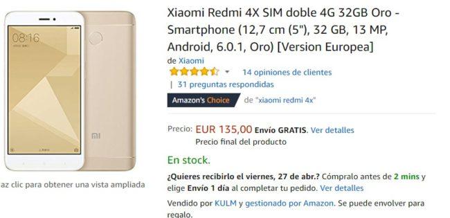 Xiaomi Redmi 4X en Amazon