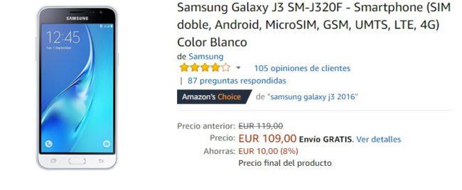 Samsung Galaxy J3 oferta Amazon