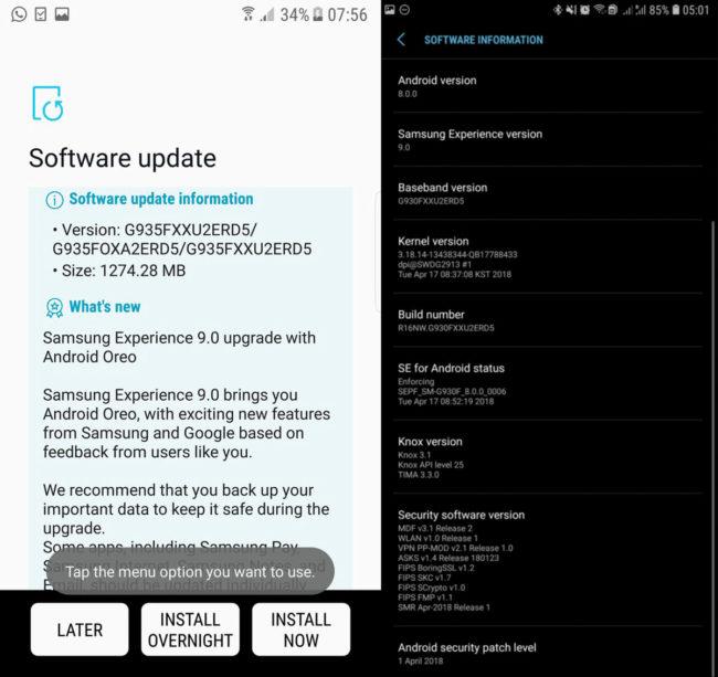 Android 8.0 Oreo para los Samsung Galaxy S7