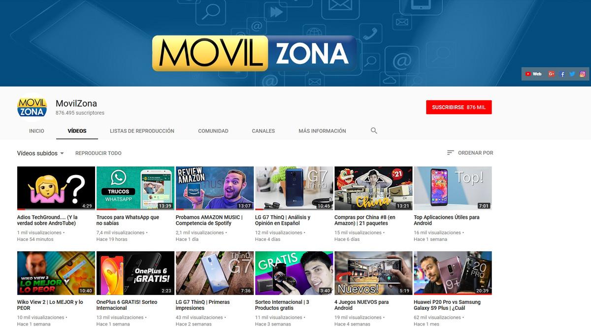 Interfaz del nuevo canal de YouTube de MovilZona