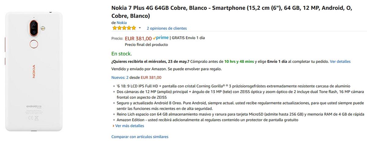 Precio del Nokia 7 Plus en Amazon