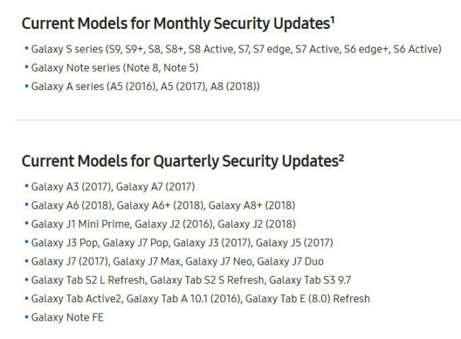 actualizaciones de seguridad trimestrales para los Galaxy A6