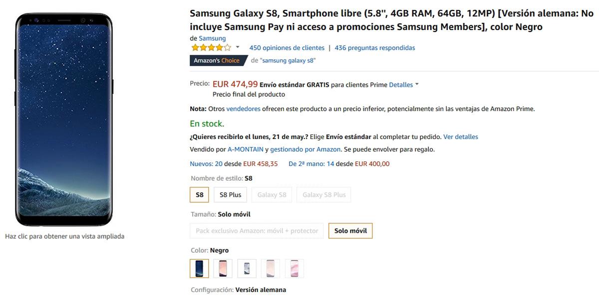 Precio del Galaxy S8 con la última oferta de Amazon