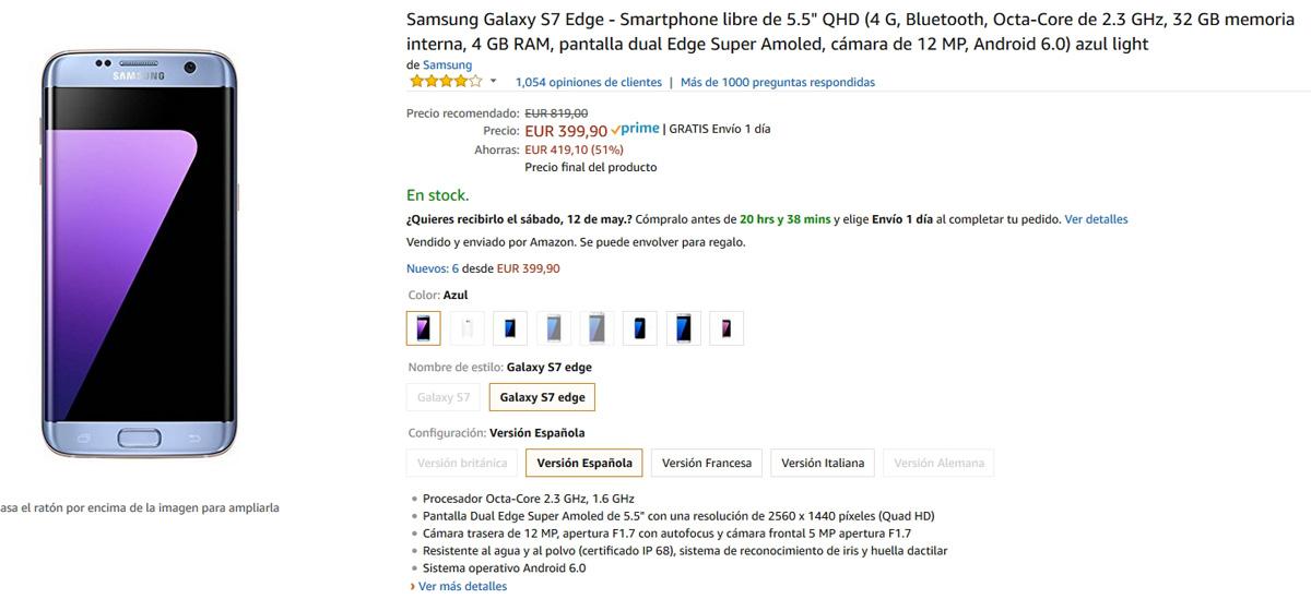 Precio del Samsung Galaxy S7 en Amazon