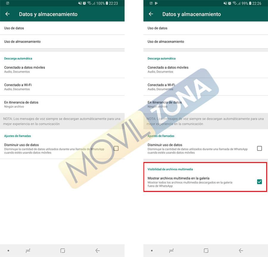 Opción para no mostrar vídeos y fotos de WhatsApp en la galería de Android