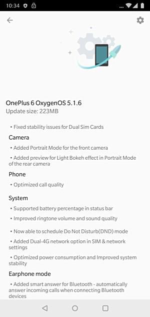 Referencia de la actualización del OnePlus 6 con OxygenOS 5.1.6