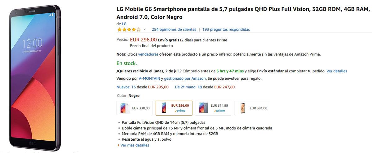 Mejor oferta del LG G6 en Amazon