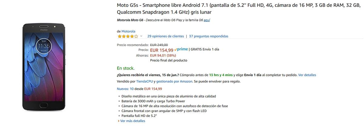 Oferta del Motorola Moto G5s en Amazon