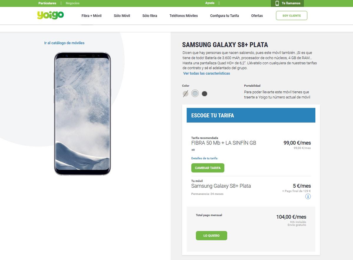 Oferta del Samsung Galaxy S8 Plus en Yoigo