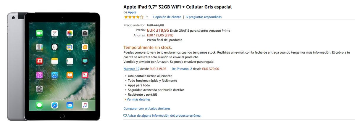 Oferta del iPad 9.7 WiFi + 4G en Amazon