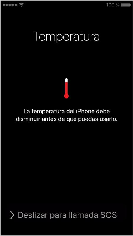 Advertencia en la pantalla por un exceso de temperatura de iPhone