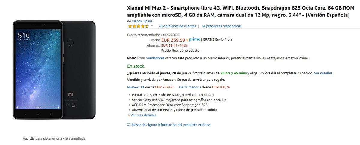 Oferta del Xiaomi Mi Max 2 en Amazon