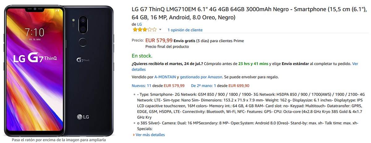 Precio del LG G7 ThinQ en oferta a través de Amazon