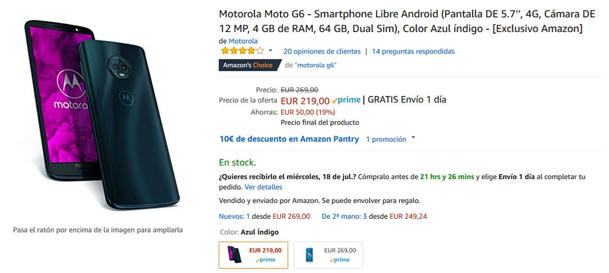 Oferta con descuento del Motorola Moto G6 en el Amazon Prime Day 2018
