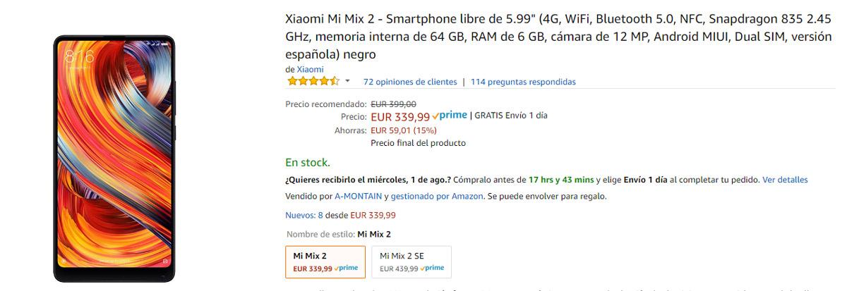 Precio con descuento del Xiaomi Mi Mix 2 en Amazon
