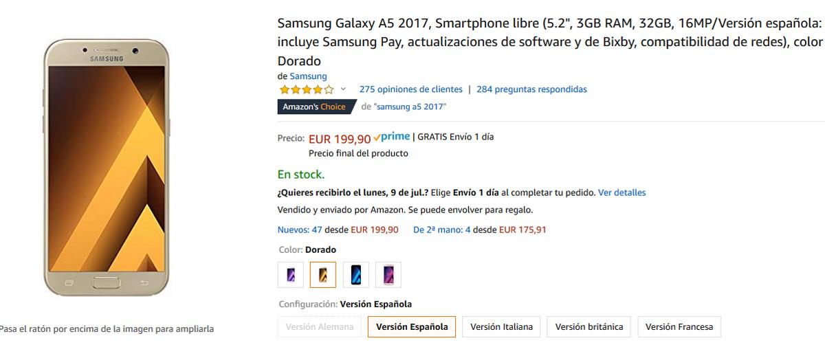 Precio del Samsung Galaxy A5 2017 en Amazon