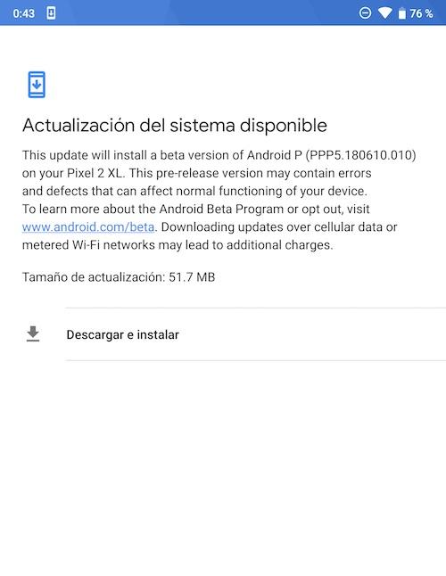 actualizacion beta android p
