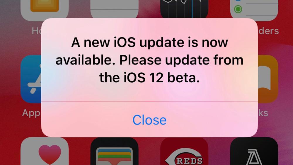 Ventana emergente con el aviso de error de actualización en iOS 12 beta 11