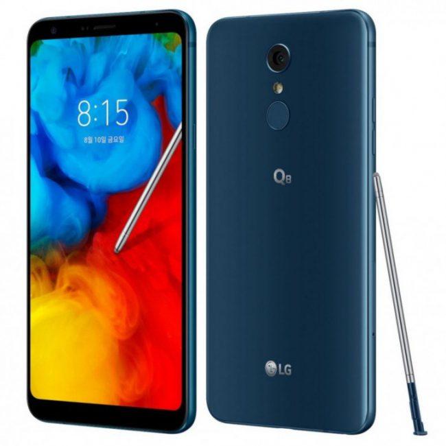 LG Q8 2018-frontal, trasera-stylus