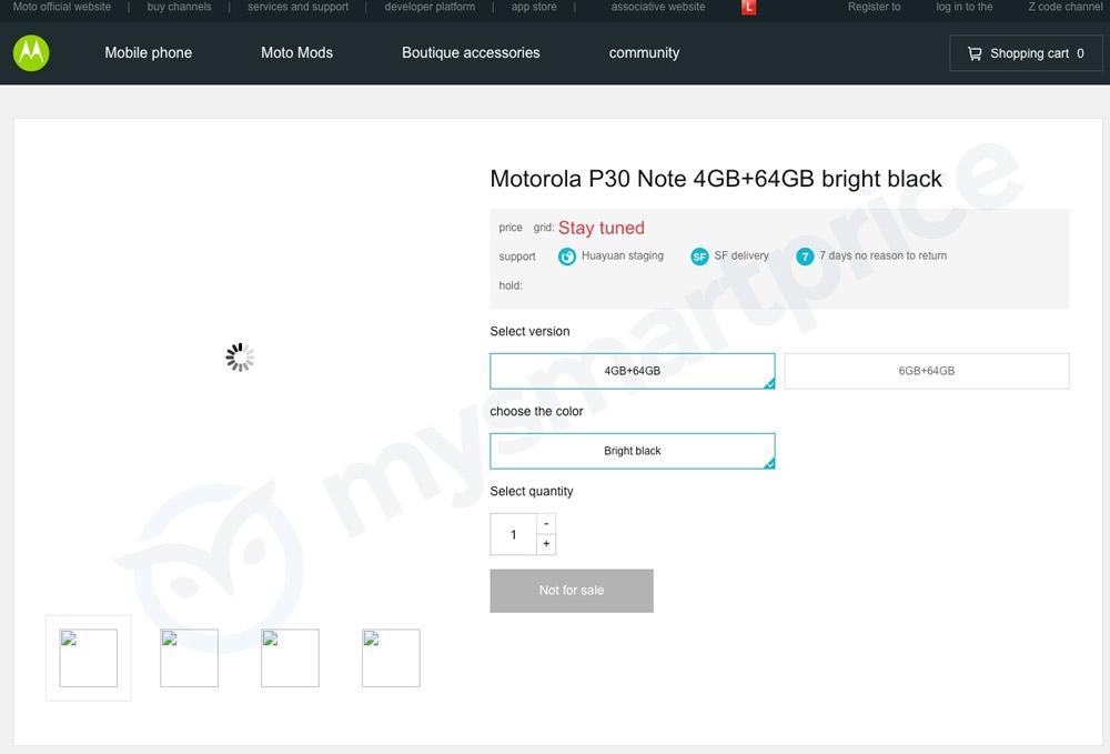 Características del Motorola Moto P30 Note listadas en la web de Motorola