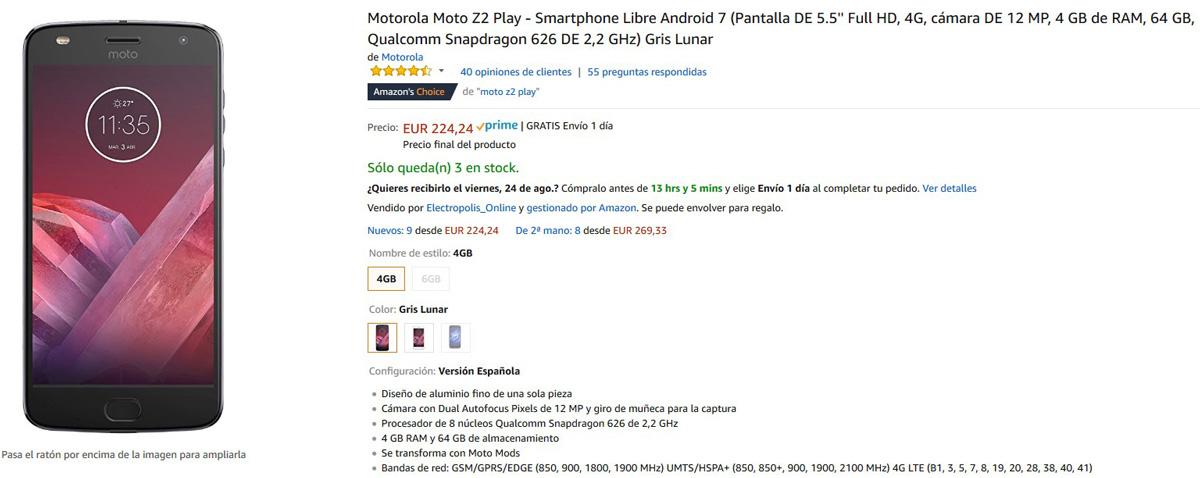 Oferta del Motorola Moto Z2 Play en Amazon
